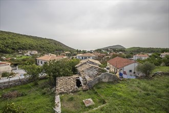 Great typical Greek town and buildings. Mediterranean cityscape in the evening at sunset on