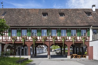 Historic half-timbered building, granary, Ittingen Charterhouse, a former Carthusian monastery,
