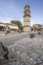 Great typical Greek town and buildings. Mediterranean cityscape in the evening at sunset on