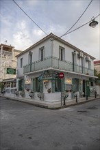 Great typical Greek town and buildings. Mediterranean cityscape in the evening at sunset on