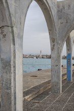 Great typical Greek town and buildings. Mediterranean cityscape in the evening at sunset on