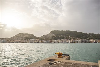 Great typical Greek town and buildings. Mediterranean cityscape in the evening at sunset on