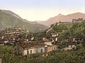 Bellinzona im Tessin in der Schweiz / Bellinzona, Ticino, Switzerland, Historic, digitally restored