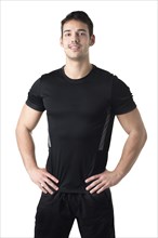 Personal Trainer With Hands on Waist isolated in white
