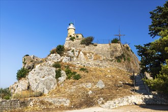 Lighthouse and cross on the top of the Old Fortress, Kerkyra, Corfu