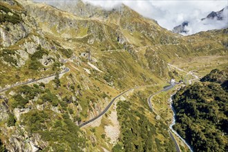 Aerial view of Sustenpass, swiss mountain pass, Switzerland, Europe