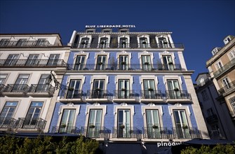 Blue Liberdade Hotel, house facade, azulejos, tiles, tile decoration, Lisbon, Portugal, Europe