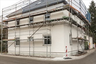 Scaffolding on a renovated residential building