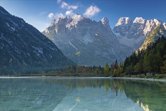 Lake Dürrensee in front of Monte Cristallo in the morning, Dolomites, South Tyrol