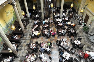 Mexico City, Mexico, Central America, From above photographed courtyard of a restaurant, full of