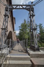 Historic chain footbridge, over the Pegnitz, built in 1824, Nuremberg, Middle Franconia, Bavaria,