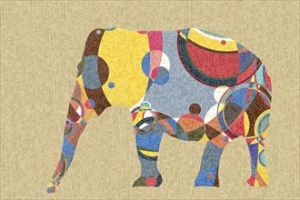 Graphic arts mosaic background with a walking elephant