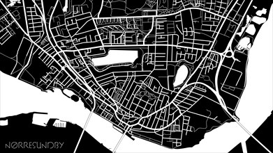 City map of Norresundby, Denmark. Dark background version for infographic and marketing projects