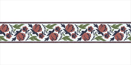 Horziontal seamless mosaic border pattern with floral motif