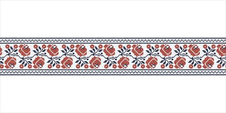 Horziontal seamless mosaic border pattern with floral motif