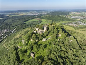 Aerial view of the Hohentwiel volcanic cone with Germany's largest fortress ruins, district of