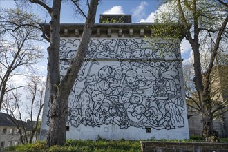 Graffiti-painted bunker, built in 1933, Burgstr., Siegen, North Rhine-Westphalia, Germany, Europe