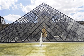 Glass pyramid in the courtyard of the Palais du Louvre, Paris, France, Europe, Glass pyramid of the