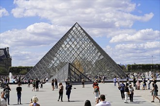 Glass pyramid in the courtyard of the Palais du Louvre, Paris, France, Europe, Glass pyramid of the