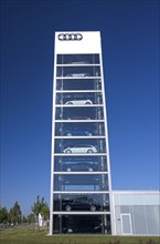 New Audi cars in tower at the Audi center in berlin