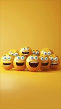 Happy yellow 3D emojis over yellow background, AI generated