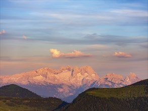 Massif of the High Dachstein with Gosau glacier in the evening light, on the right the