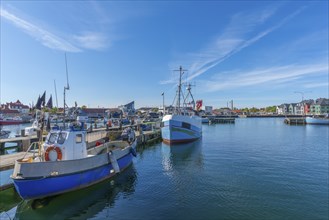 Fishing harbour of Kerteminde, flag mark, Great Belt, Fyn, Fyn Island, Baltic Sea, Denmark, Europe