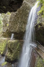 Hiking trail with waterfall on the Levada Nova and Levada do Moinho, Madeira, Portugal, Europe