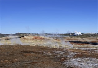 The Gunnuhver high-temperature area with the Sudurnes geothermal power plant