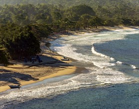 Bonete Beach on Ilhabela Island seen from above with the surrounding vegetation, Bonete beach,