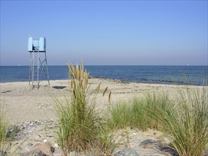 A DLRG watchtower on the beach in Heiligenhafen
