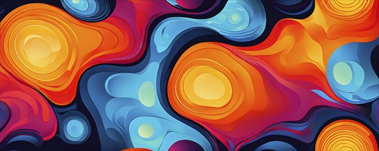 Abstract organic shapes converge in a kaleidoscope of vibrant colors in a minimalist design, AI
