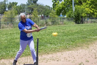 Detroit, Michigan, The Softball Hit competition at the Detroit Senior Olympics. The three-day