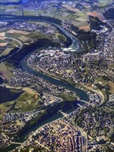 Aerial view looking southwest towards the Rhine Falls of Schaffhausen, below in the picture
