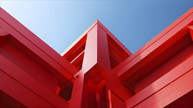 Red toned minimalist architecture in 3d render against surreal backdrop, AI generated