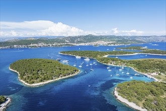 Bays with boats, Pakleni or Paklinski islands off the island of Hvar, Dalmatia, Croatia, Europe