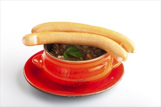 Lentil soup with frankfurters