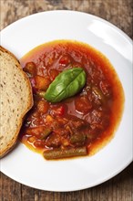 Goulash in a white plate