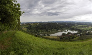 Thunderclouds over the Sulmsee, panoramic shot, view from the wine-growing region Silberberg, near