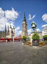 Handel Monument, St Mary's Market Church and Red Tower, Market Square, Halle an der Saale,