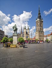 Handel Monument, St Mary's Market Church and Red Tower, Market Square, Halle an der Saale,