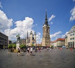 Handel Monument, St Mary's Market Church and Red Tower, Market Square, Halle an der Saale,