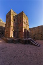 Church of Saint George or Bet Giyorgis in Amharic in the shape of a cross. The churches of Lalibela