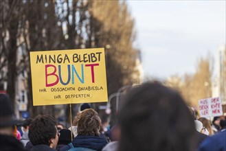 People holding banners against the right wing party AfD at a manifastation in Munich, Germany,