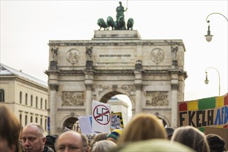 People holding banners against the right wing party AfD at a manifastation in Munich, Germany,