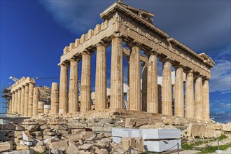 Parthenon temple with blue sky and no people