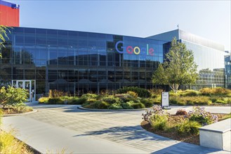 The Google logo seen at Google Headquarters
