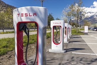 Tesla Superchargers on a parking lot