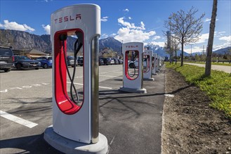 Tesla Superchargers on a parking lot