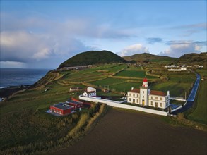 Aerrial view on the Lighthouse Farol da Ferraria on Ponta Ferraria